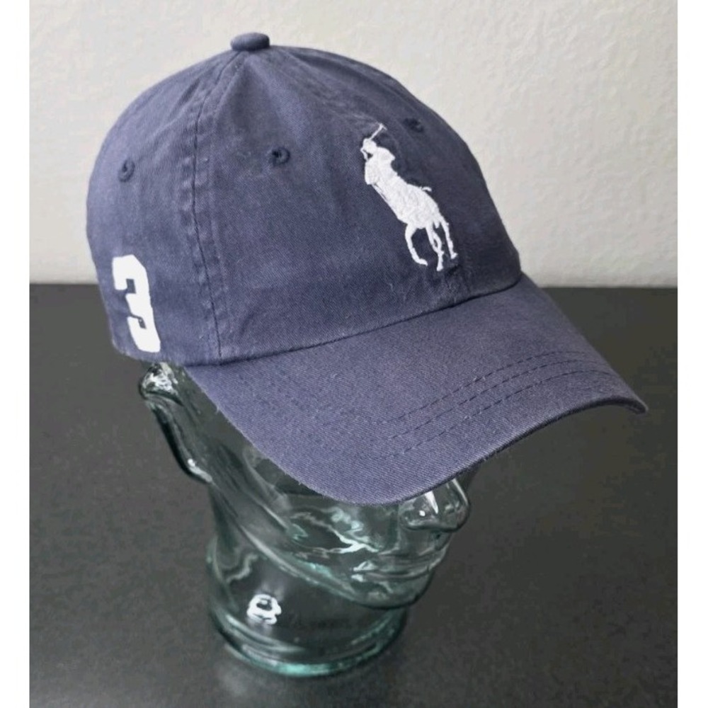 Vintage Polo Ralph Lauren Big Pony Hat Navy Blue Cap 3 Strap Back Golf